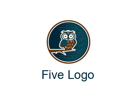 owl sitting on branch in circle