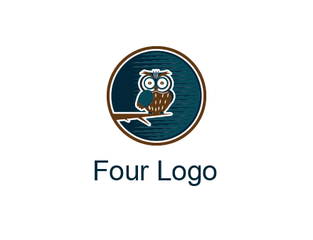 owl sitting on branch in circle