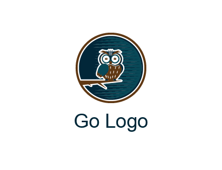 owl sitting on branch in circle