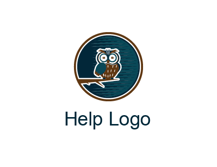 owl sitting on branch in circle