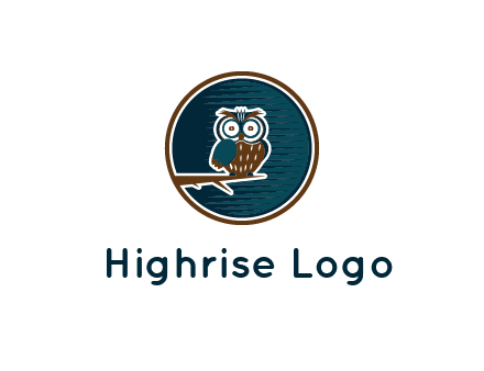 owl sitting on branch in circle