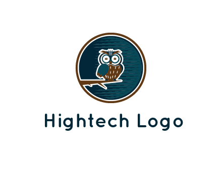 owl sitting on branch in circle
