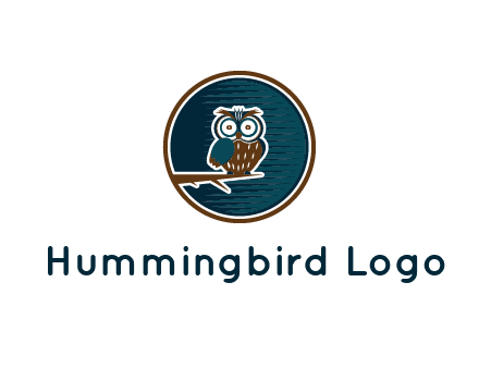owl sitting on branch in circle