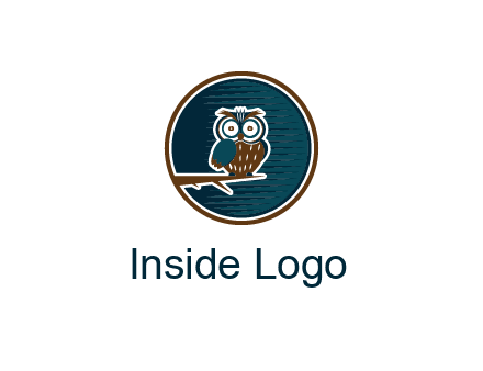 owl sitting on branch in circle