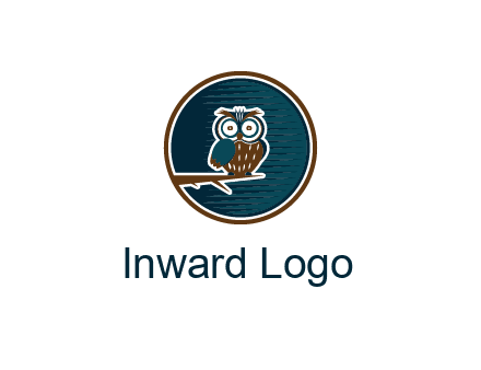 owl sitting on branch in circle