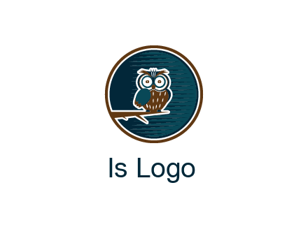 owl sitting on branch in circle