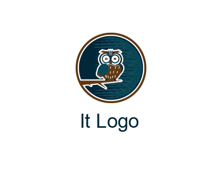 owl sitting on branch in circle