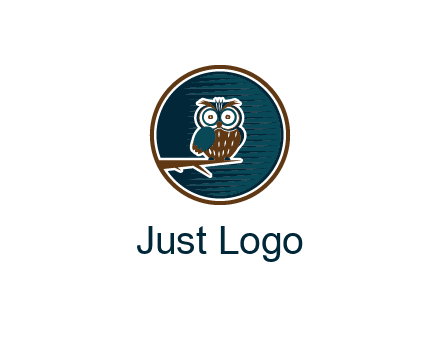 owl sitting on branch in circle