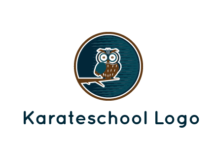 owl sitting on branch in circle