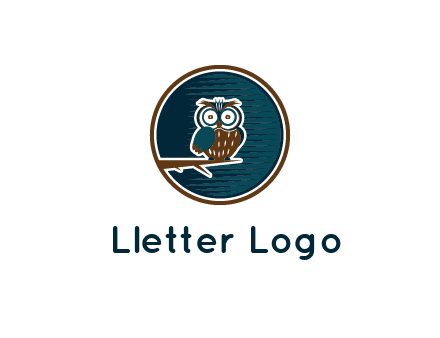 owl sitting on branch in circle
