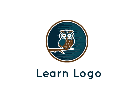 owl sitting on branch in circle