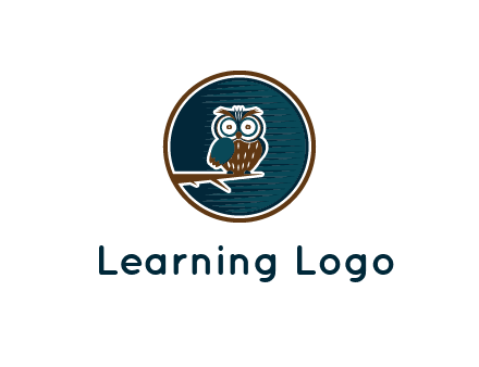 owl sitting on branch in circle
