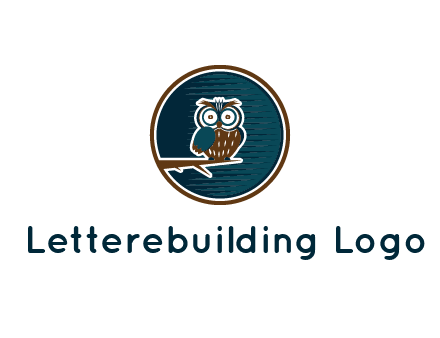 owl sitting on branch in circle