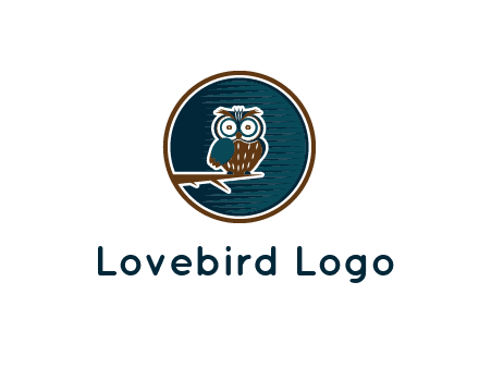 owl sitting on branch in circle