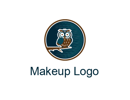 owl sitting on branch in circle