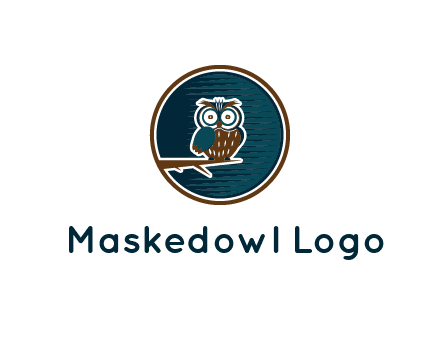 owl sitting on branch in circle