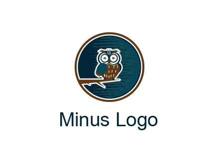 owl sitting on branch in circle