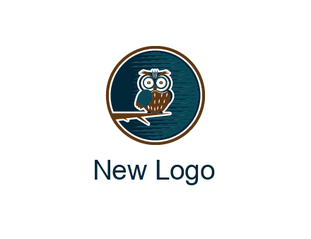 owl sitting on branch in circle
