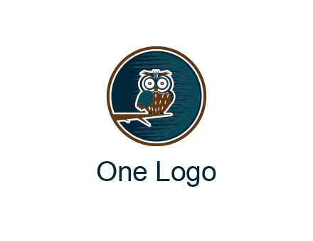 owl sitting on branch in circle