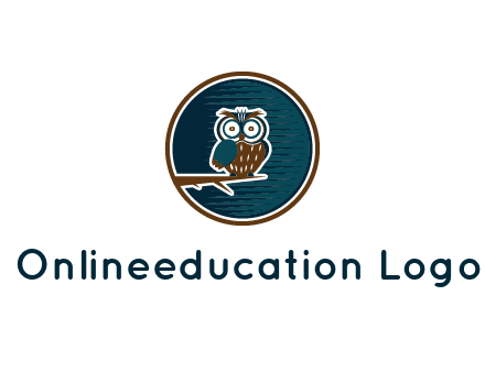 owl sitting on branch in circle
