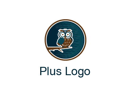 owl sitting on branch in circle