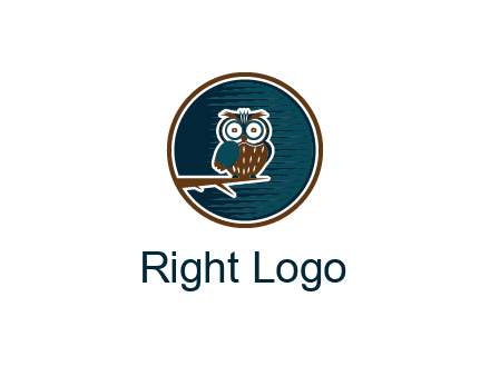 owl sitting on branch in circle