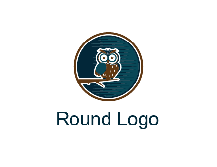owl sitting on branch in circle