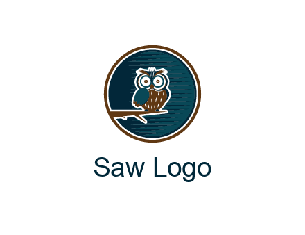 owl sitting on branch in circle