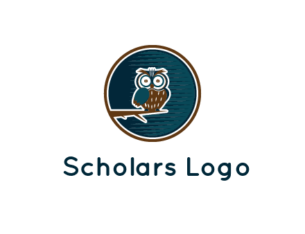 owl sitting on branch in circle