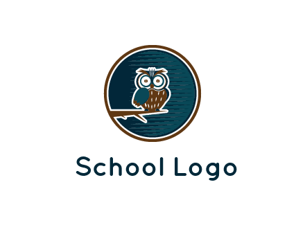 owl sitting on branch in circle
