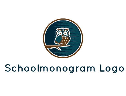 owl sitting on branch in circle