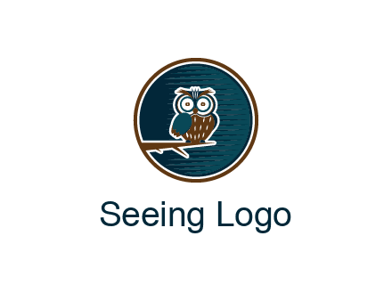 owl sitting on branch in circle