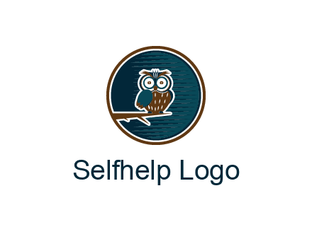 owl sitting on branch in circle