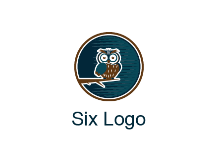 owl sitting on branch in circle