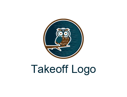 owl sitting on branch in circle