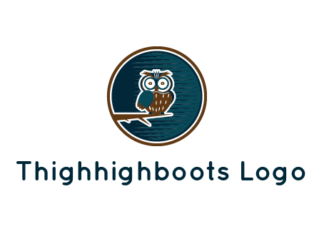 owl sitting on branch in circle