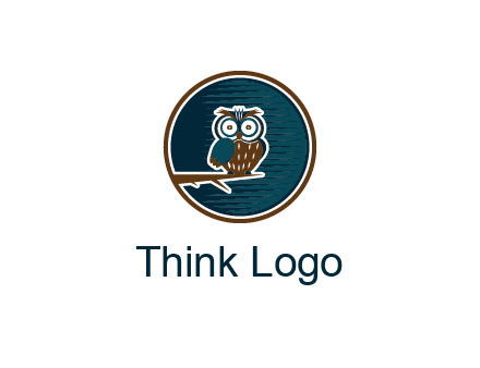 owl sitting on branch in circle