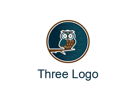 owl sitting on branch in circle