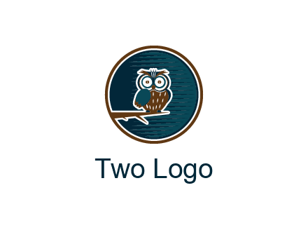 owl sitting on branch in circle