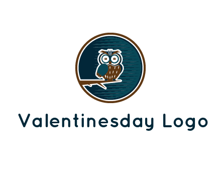 owl sitting on branch in circle