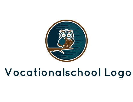 owl sitting on branch in circle