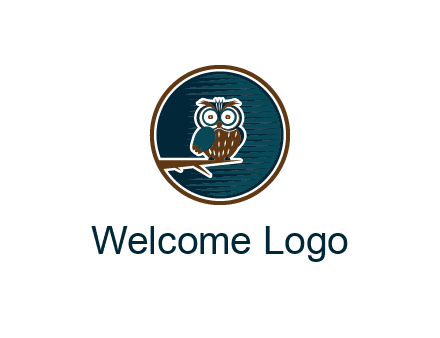 owl sitting on branch in circle