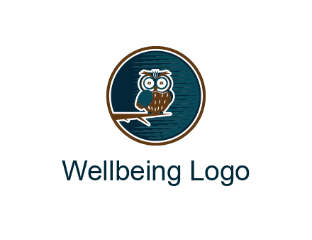 owl sitting on branch in circle