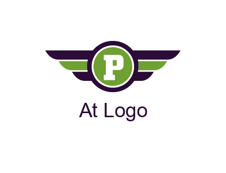 letter P in circle with wings