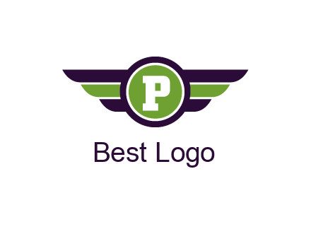 letter P in circle with wings