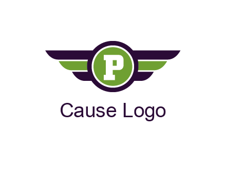 letter P in circle with wings