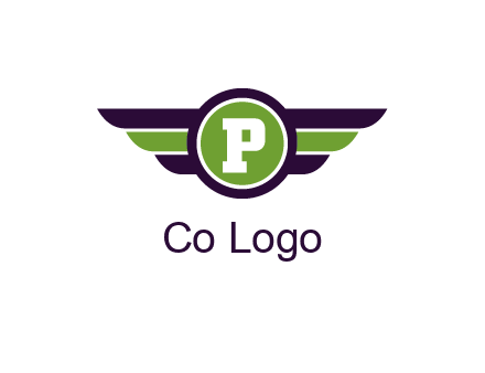 letter P in circle with wings