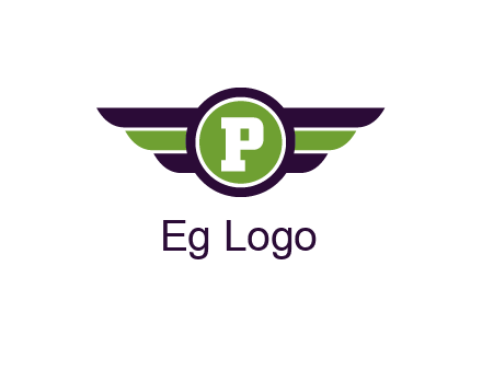 letter P in circle with wings