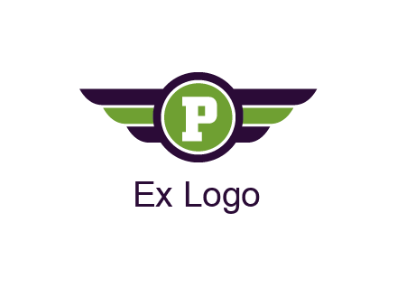 letter P in circle with wings