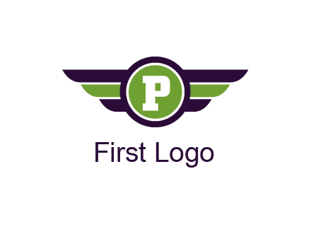letter P in circle with wings